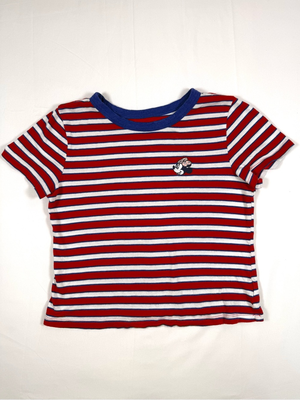 OLD NAVY x DISNEY Girl Minnie Mouse Striped Embroidered Tee L 10-12 Retro Preppy